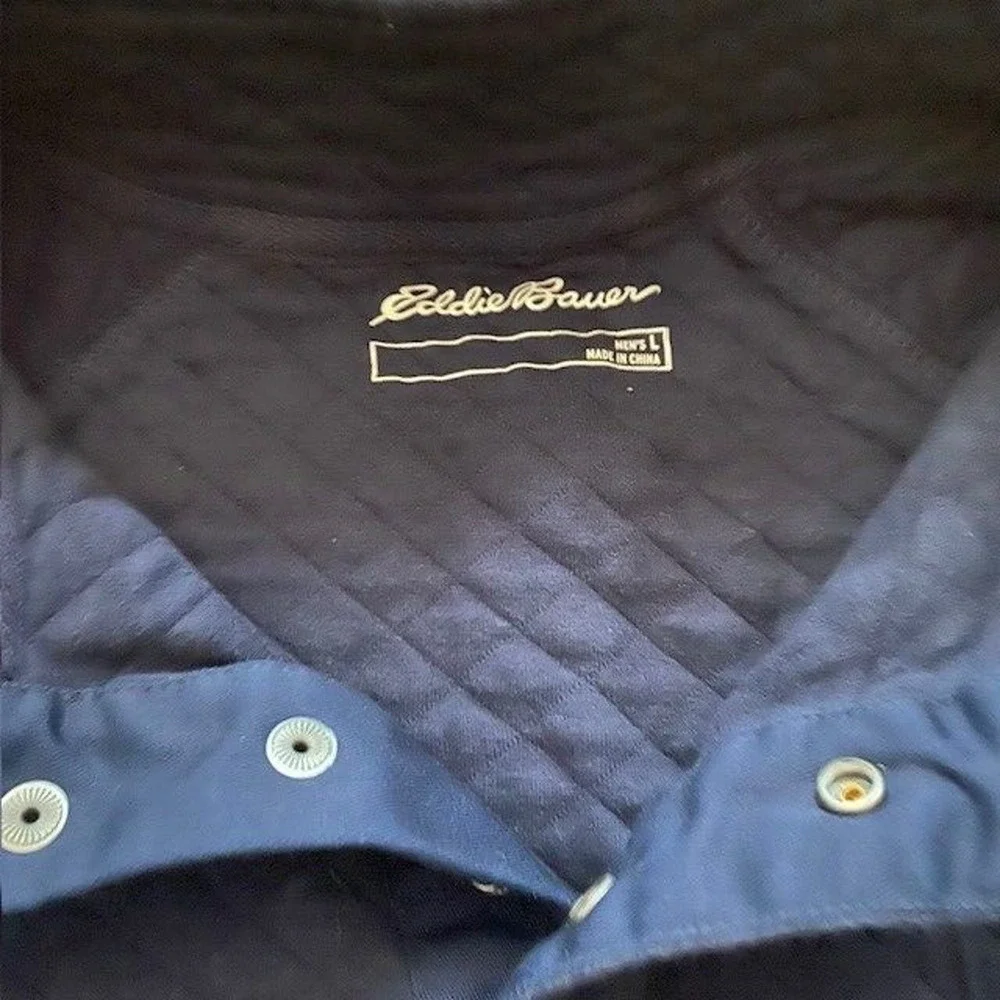 Eddie Bauer Mens Large Navy Blue Quilted 1/4 Snap Pullover Sweatshirt Cabincore - Picture 4 of 6